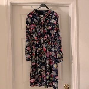 JCREW Factory floral dress . Elastic waist band neckline tie detail .